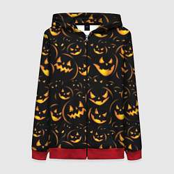 Толстовка на молнии женская Тыквы на хэллоуин - паттерн, цвет: 3D-красный
