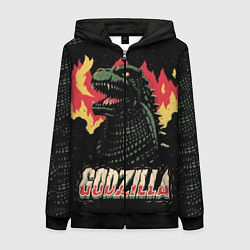 Толстовка на молнии женская Flame Godzilla, цвет: 3D-черный