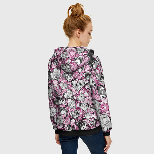 Женская толстовка на молнии Ahegao валентинки / 3D-Черный – фото 4