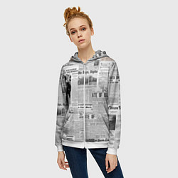 Толстовка на молнии женская Газета Newspaper, цвет: 3D-белый — фото 2