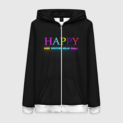 Толстовка на молнии женская HAPPY, цвет: 3D-белый