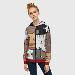 Толстовка на молнии женская Котейки, цвет: 3D-красный — фото 2