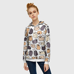 Толстовка на молнии женская Милые мопсы, цвет: 3D-белый — фото 2