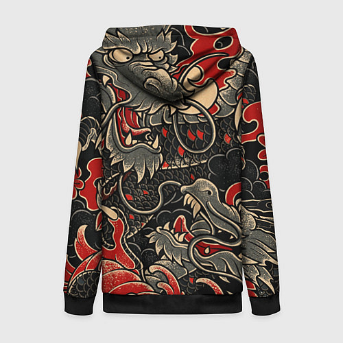 Женская толстовка на молнии Dsquared tatoo DRAGON / 3D-Черный – фото 2