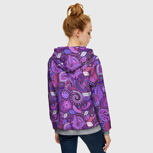 Женская толстовка на молнии Фиолетовый этнический дудлинг / 3D-Меланж – фото 4