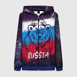 Толстовка на молнии женская Russia Bear, цвет: 3D-синий