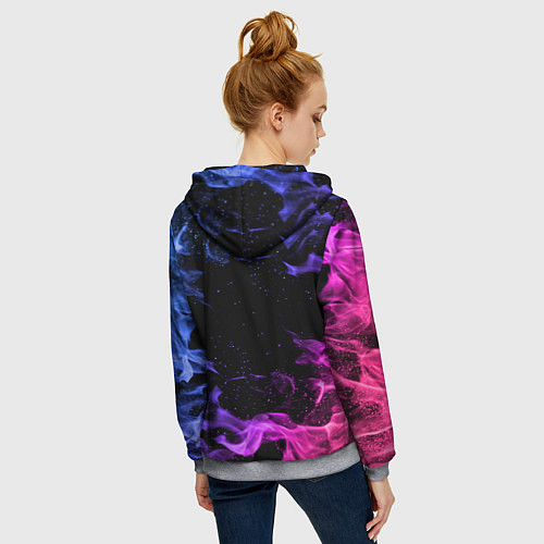 Женская толстовка на молнии ОГОНЬ НЕОН / 3D-Меланж – фото 4