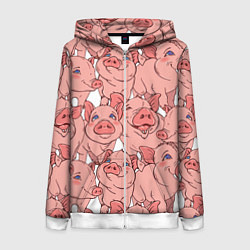 Толстовка на молнии женская Свиньи, цвет: 3D-белый