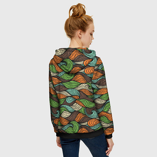 Женская толстовка на молнии Абстрактные волны / 3D-Черный – фото 4