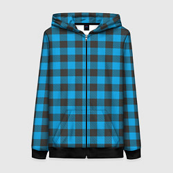 Толстовка на молнии женская Голубая клетка, цвет: 3D-черный