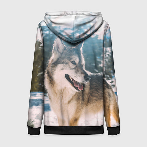 Женская толстовка на молнии Волк и снег / 3D-Черный – фото 2