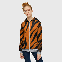 Толстовка на молнии женская Текстура тигра, цвет: 3D-меланж — фото 2