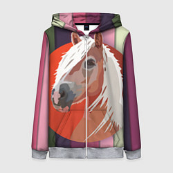 Толстовка на молнии женская Лошадь с фоном, цвет: 3D-меланж