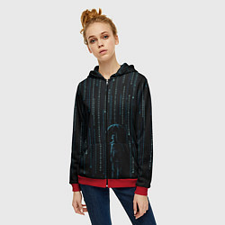 Толстовка на молнии женская Двоичный дождь, матрица, цвет: 3D-красный — фото 2