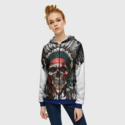 Толстовка на молнии женская Череп индейца, цвет: 3D-синий — фото 2