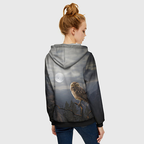 Женская толстовка на молнии Сова / 3D-Черный – фото 4