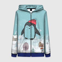 Толстовка на молнии женская Милый пингвин, цвет: 3D-синий