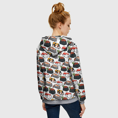 Женская толстовка на молнии Котики Суши / 3D-Меланж – фото 4