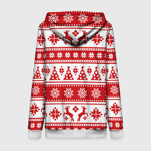 Женская толстовка на молнии Новый Год Олени и снежинки / 3D-Белый – фото 2