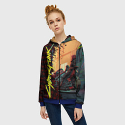 Толстовка на молнии женская Киберпанк, цвет: 3D-синий — фото 2