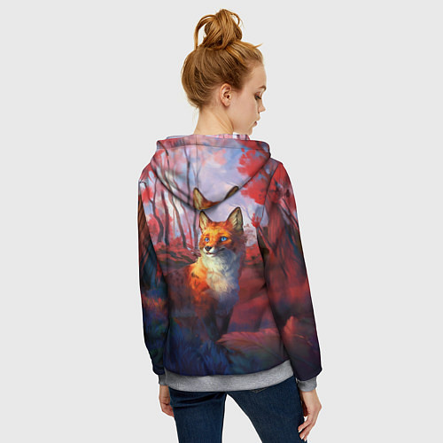 Женская толстовка на молнии Рыжая лиса / 3D-Меланж – фото 4