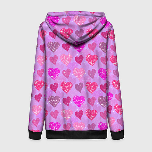 Женская толстовка на молнии Розовые сердечки / 3D-Черный – фото 2