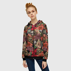 Толстовка на молнии женская Ленивец & Цветочки, цвет: 3D-черный — фото 2