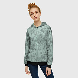 Толстовка на молнии женская Пионы и розы, цвет: 3D-черный — фото 2