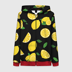 Женская толстовка на молнии Лимоны на чёрном