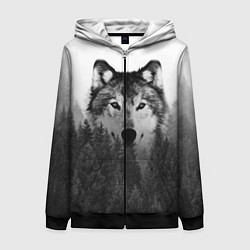 Толстовка на молнии женская Волк, цвет: 3D-черный