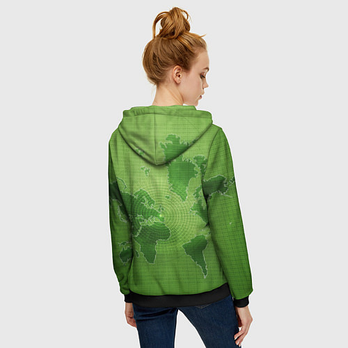 Женская толстовка на молнии Карта мира / 3D-Черный – фото 4