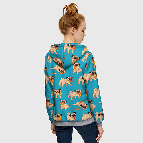 Женская толстовка на молнии Мопсы с пиццей / 3D-Меланж – фото 4