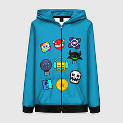 Толстовка на молнии женская Geometry Dash: Icons, цвет: 3D-черный