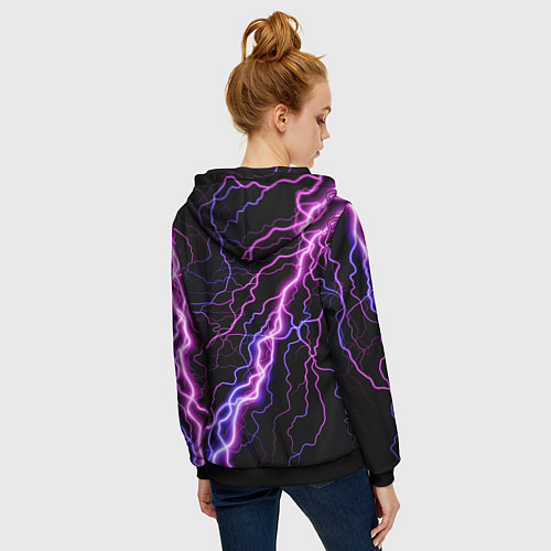 Женская толстовка на молнии НЕОНОВЫЙ ЛЕВ NEON LION / 3D-Черный – фото 4