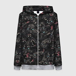 Толстовка на молнии женская Волки Wolwes, цвет: 3D-меланж