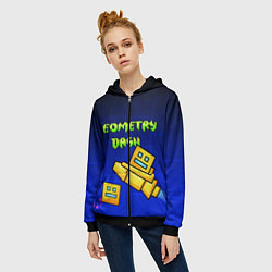 Толстовка на молнии женская Geometry Dash, цвет: 3D-черный — фото 2