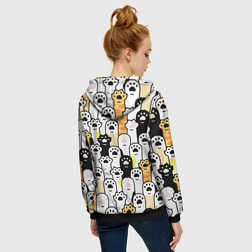 Женская толстовка на молнии КОШАЧИЬ ЛАПЫ / 3D-Черный – фото 4