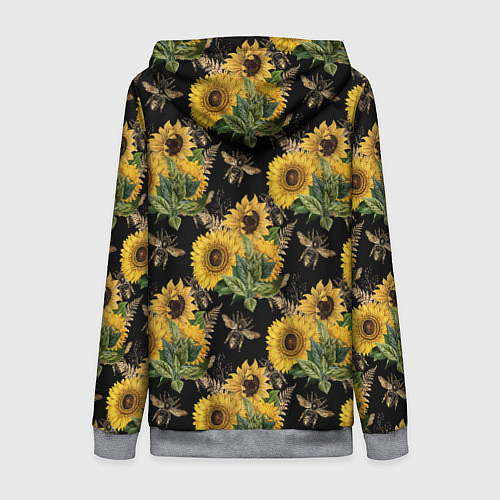 Женская толстовка на молнии Fashion Sunflowers and bees / 3D-Меланж – фото 2