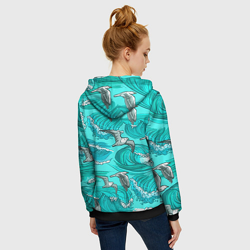 Женская толстовка на молнии Чайки в море / 3D-Черный – фото 4