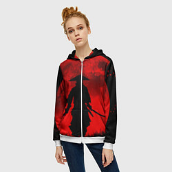 Толстовка на молнии женская САМУРАЙ кровавой луны, цвет: 3D-белый — фото 2