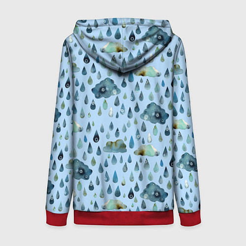 Женская толстовка на молнии Дождливая осень Тучки и дождь / 3D-Красный – фото 2