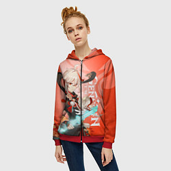Толстовка на молнии женская Genshin Impact, Кадзуха, цвет: 3D-красный — фото 2