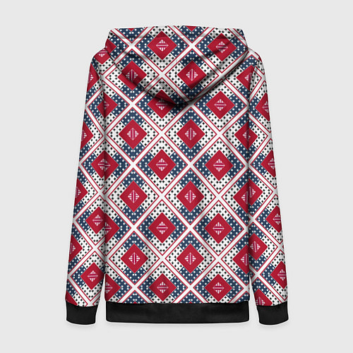 Женская толстовка на молнии Красно-синий плед -клетка / 3D-Черный – фото 2