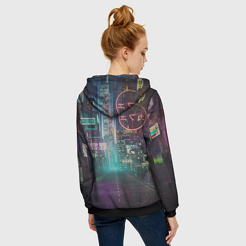 Женская толстовка на молнии Neon Tokyo / 3D-Черный – фото 4