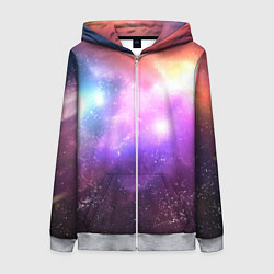 Толстовка на молнии женская Космос, сияние и звезды, цвет: 3D-меланж
