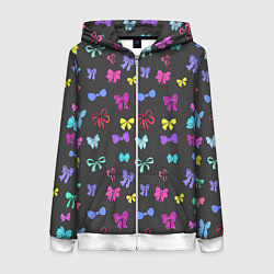 Толстовка на молнии женская Банты радужные на темно-сером, цвет: 3D-белый