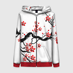 Толстовка на молнии женская САКУРА ЦВЕТЁТ И БЛАГАУХАЕТ, цвет: 3D-красный
