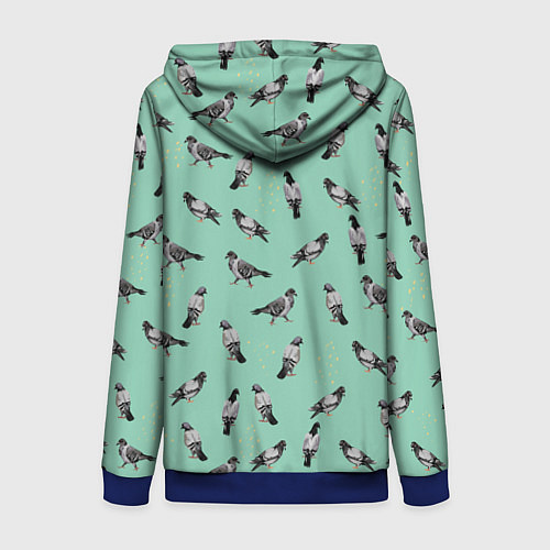 Женская толстовка на молнии Голуби на зеленом / 3D-Синий – фото 2