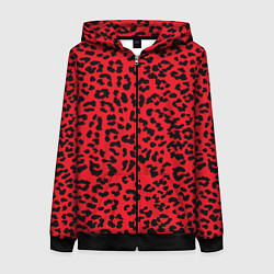 Толстовка на молнии женская Леопард Красный, цвет: 3D-черный