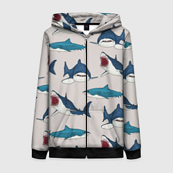 Женская толстовка на молнии Кровожадные акулы паттерн